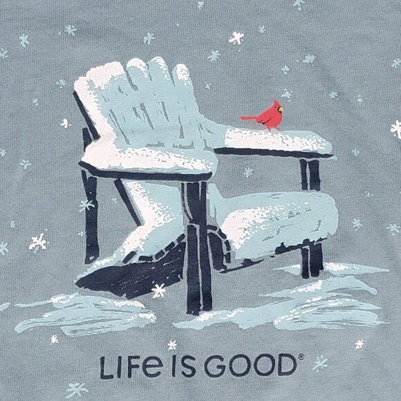 Blue Grey Snowy Adirondack Chair Cardinal Long Sleeve Crusher V-Neck Tee - S - Picture 2 of 7